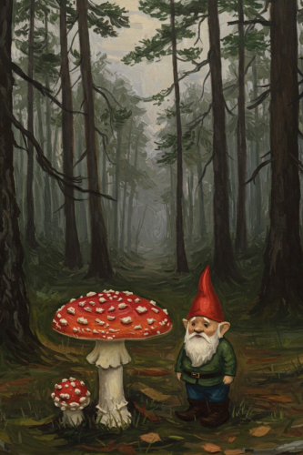 Zwerg, Pilz und Kiefernwald